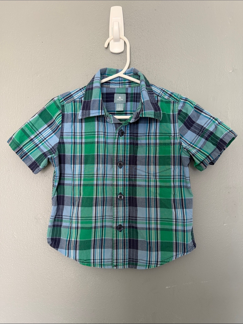 babyGap Toddler Boy Blue & Green Plaid Short Sleeve Cotton Button Down Shirt‎ 2T